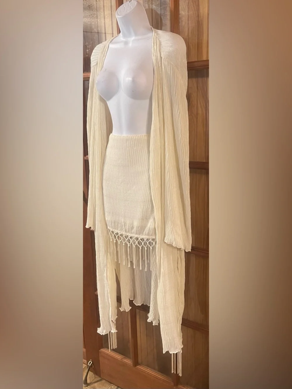 Vici Cream Two-Piece Skirt Set with Fringe - Picture 3 of 9